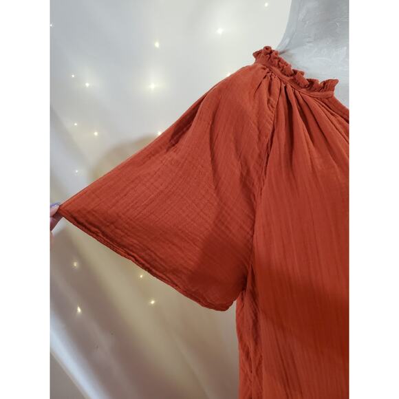 Old Navy Crinkle Gauze Flutter Sleeve Mini Swing Dress 2X Burnt Orange Pockets - Picture 7 of 12